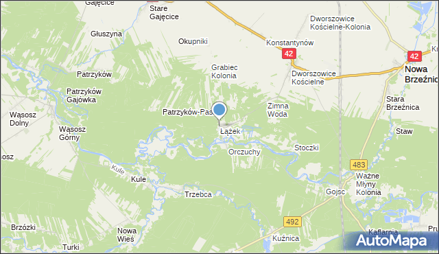 mapa Łążek, Łążek gmina Nowa Brzeźnica na mapie Targeo